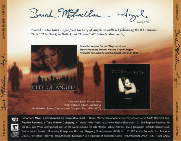 Sarah McLachlan : Angel (CD, Single, Promo)