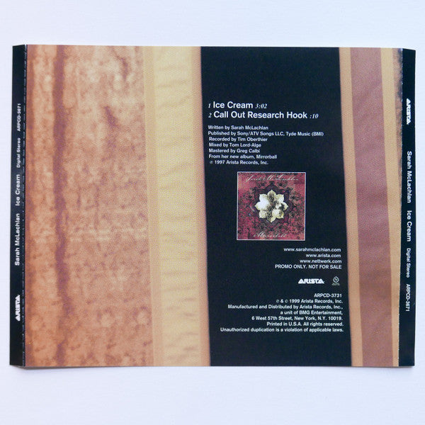 Sarah McLachlan : Ice Cream (CD, Single, Promo)
