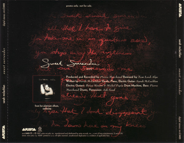 Sarah McLachlan : Sweet Surrender (CD, Single, Promo)