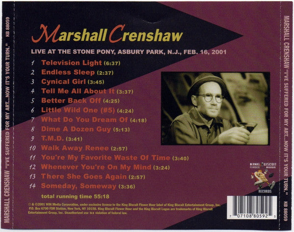 Marshall Crenshaw : I've Suffered For My Art...Now It's Your Turn (CD, Album)