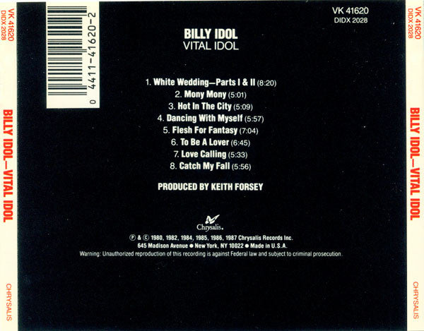Billy Idol : Vital Idol (CD, Album, Comp, RE)