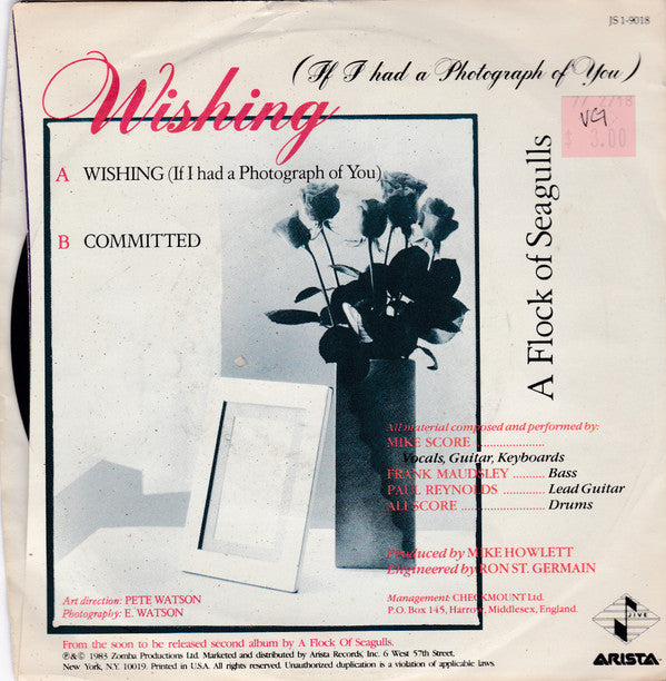A Flock Of Seagulls : Wishing (If I Had A Photograph Of You) (7", Single, Styrene, Ind)