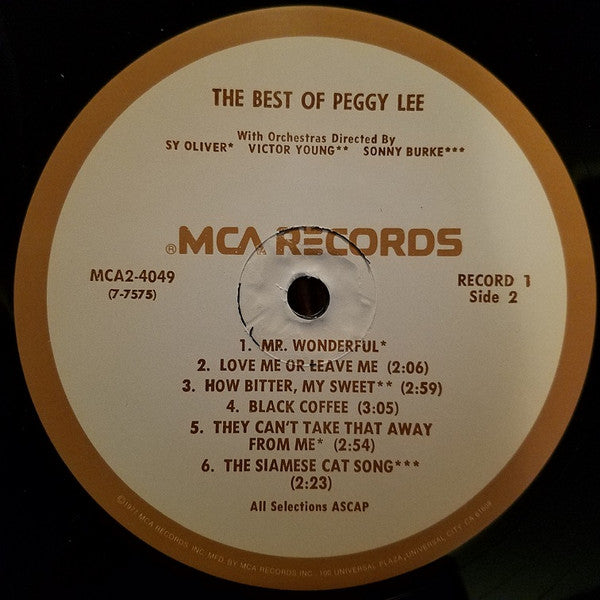 Peggy Lee : The Best Of Peggy Lee (2xLP, Comp, RE, Tan)