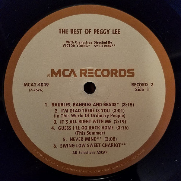 Peggy Lee : The Best Of Peggy Lee (2xLP, Comp, RE, Tan)