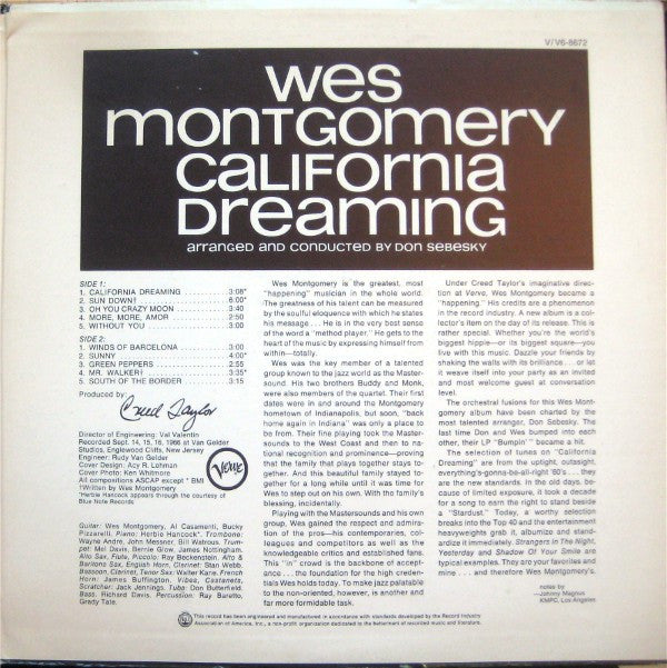 Wes Montgomery : California Dreaming (LP, Album, Mono)