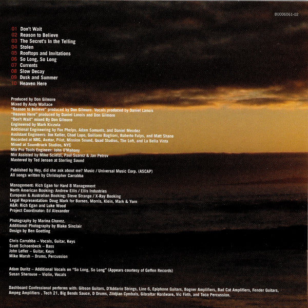 Dashboard Confessional : Dusk And Summer (CD, Album)