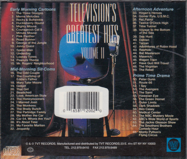 Various : Television's Greatest Hits Volume Ⅱ (65 More TV Themes From The 50's & 60's) (CD, Comp, RP)