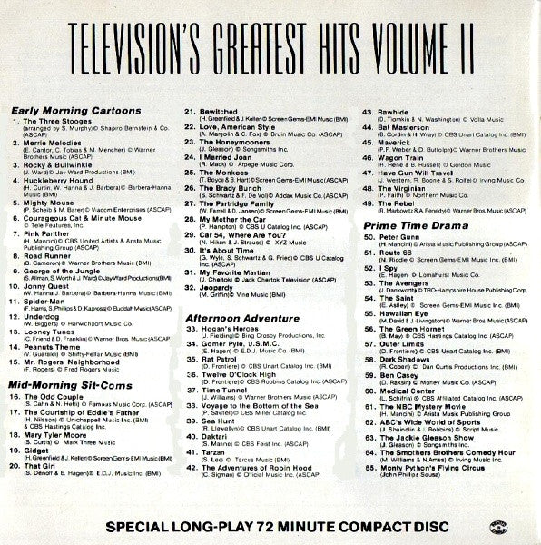 Various : Television's Greatest Hits Volume Ⅱ (65 More TV Themes From The 50's & 60's) (CD, Comp, RP)