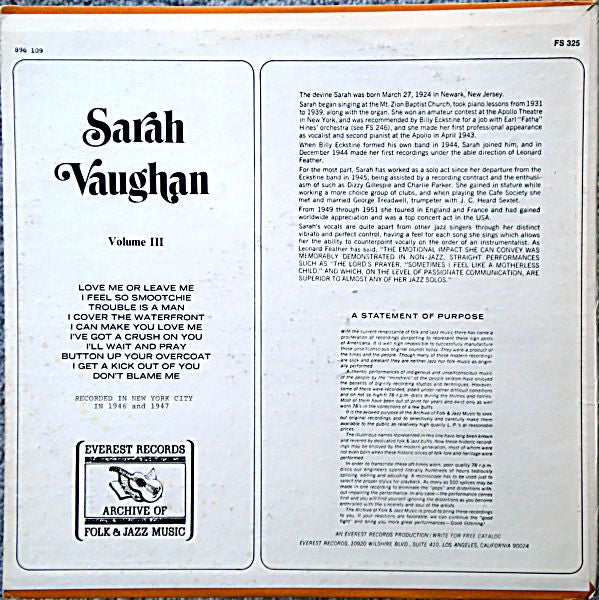 Sarah Vaughan : Volume III (LP, Comp)