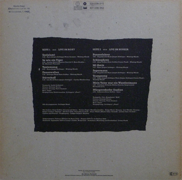 Zeltinger Band : De Plaat (Im Roxy Und Bunker Live) (LP, Album)