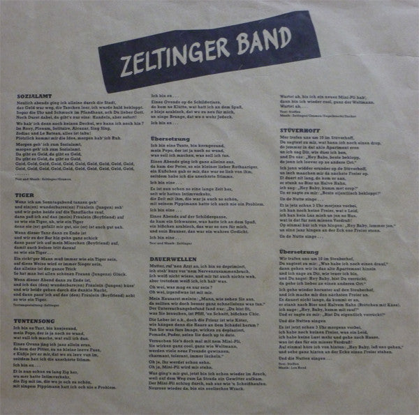 Zeltinger Band : De Plaat (Im Roxy Und Bunker Live) (LP, Album)