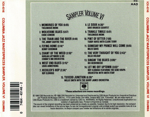 Various : Columbia Jazz Masterpieces Sampler, Volume VI (CD, Comp, RM, Smplr)