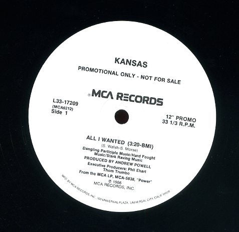Kansas (2) : All I Wanted (12", Promo)