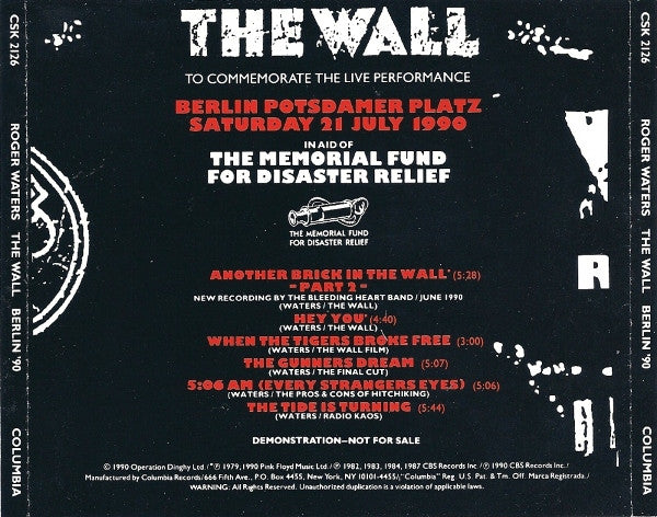 Roger Waters : The Wall Berlin '90 (CD, Comp, Promo)