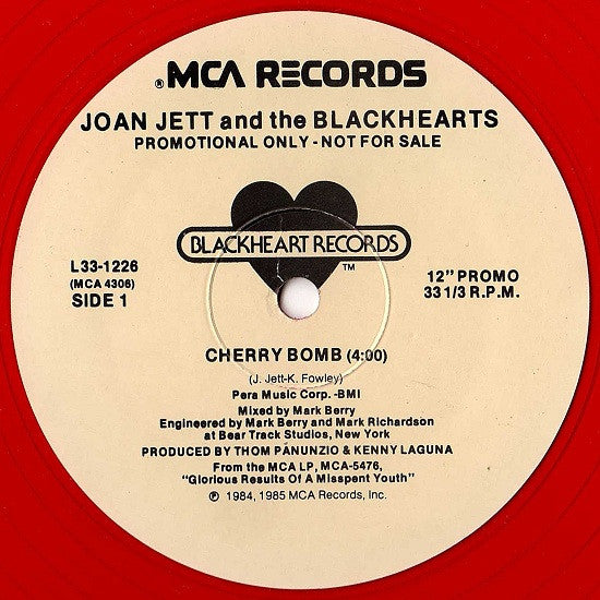 Joan Jett & The Blackhearts : Cherry Bomb (12" Version) (12", Single, Promo, Red)