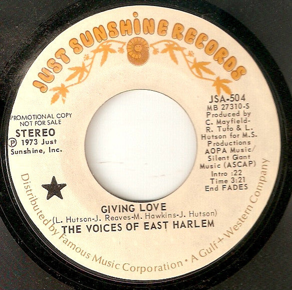 The Voices Of East Harlem : Giving Love / New Vibrations (7", Promo, Styrene)