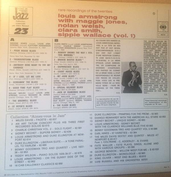 Louis Armstrong With Maggie Jones, Nolan Welsh, Clara Smith, Sippie Wallace : Louis Armstrong With Maggie Jones, Nolan Welsh, Clara Smith, Sippie Wallace (Vol. 1) (LP, Comp)