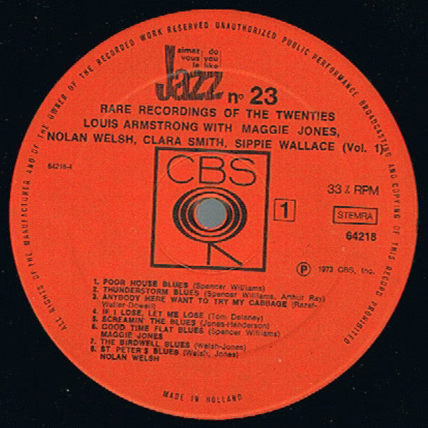 Louis Armstrong With Maggie Jones, Nolan Welsh, Clara Smith, Sippie Wallace : Louis Armstrong With Maggie Jones, Nolan Welsh, Clara Smith, Sippie Wallace (Vol. 1) (LP, Comp)