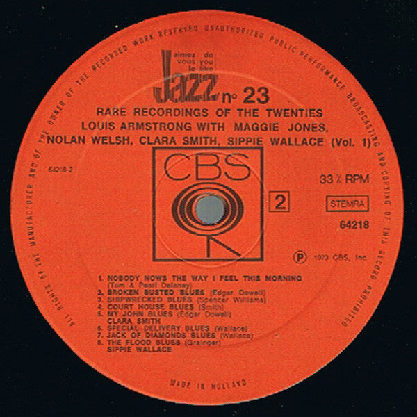 Louis Armstrong With Maggie Jones, Nolan Welsh, Clara Smith, Sippie Wallace : Louis Armstrong With Maggie Jones, Nolan Welsh, Clara Smith, Sippie Wallace (Vol. 1) (LP, Comp)