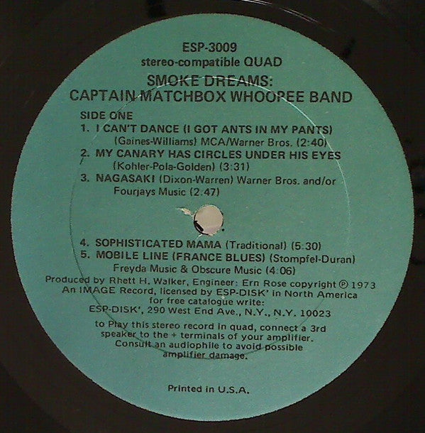 Captain Matchbox Whoopee Band : Smoke Dreams (LP, Album, Quad, Blu)