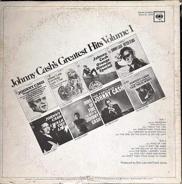 Johnny Cash : Johnny Cash's Greatest Hits (Volume 1) (LP, Comp, San)