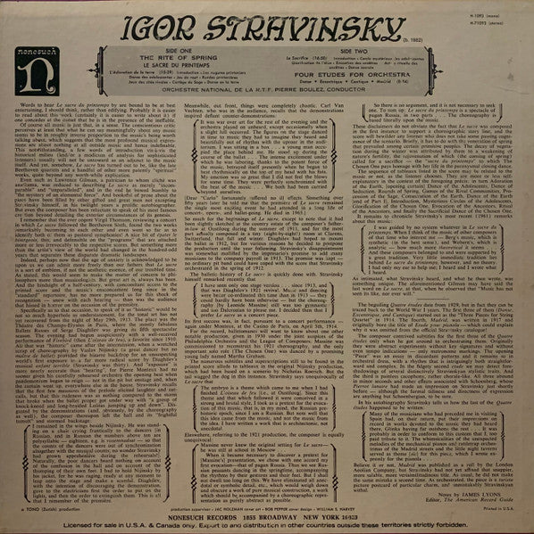 Igor Stravinsky - Pierre Boulez, Orchestre National De La R.T.F.* : The Rite Of Spring (Le Sacre du Printemps) (LP, Album, RE)