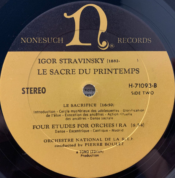 Igor Stravinsky - Pierre Boulez, Orchestre National De La R.T.F.* : The Rite Of Spring (Le Sacre du Printemps) (LP, Album, RE)