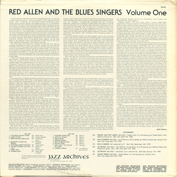Henry "Red" Allen : Red Allen & The Blues Singers (Vol. I) (LP, Comp)