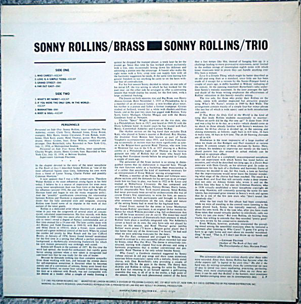 Sonny Rollins : Brass And Trio (LP, Album, RE)