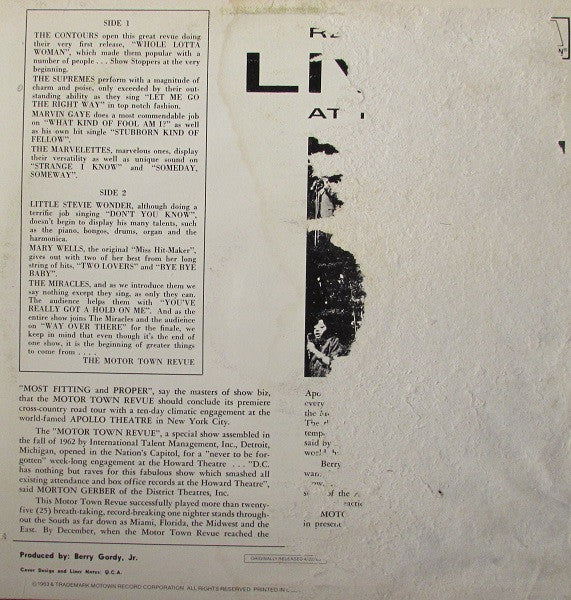 Various : Motor Town Revue Vol. 1 - Recorded Live At The Apollo (LP, Comp)