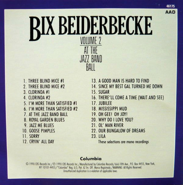 Bix Beiderbecke : Volume 2 - At The Jazz Band Ball (CD, Comp, Mono, RM)