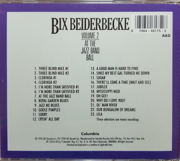Bix Beiderbecke : Volume 2 - At The Jazz Band Ball (CD, Comp, Mono, RM)