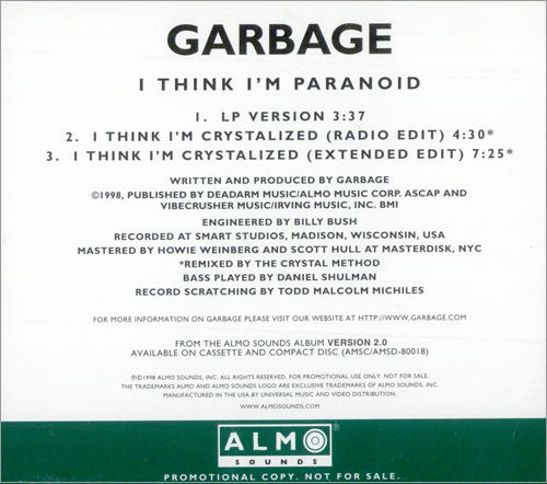 Garbage : I Think I'm Paranoid (CD, Single, Promo)