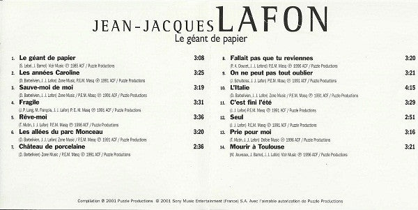 Jean-Jacques Lafon : Le Géant De Papier (CD, Comp)