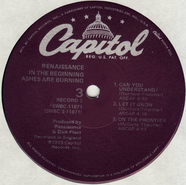 Renaissance (4) : In The Beginning... Prologue / Ashes Are Burning (2xLP, Comp, Win)