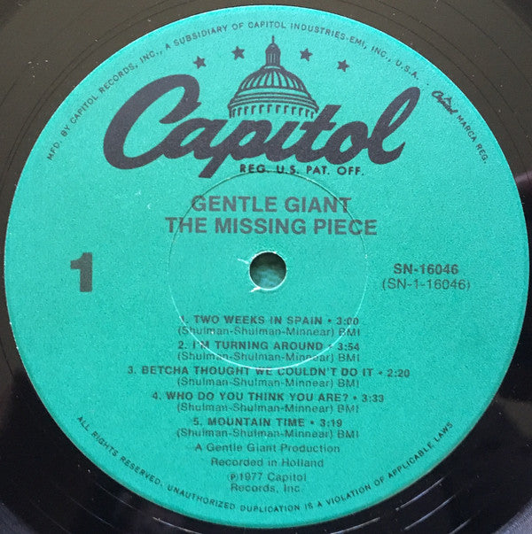 Gentle Giant : The Missing Piece (LP, Album, RE)