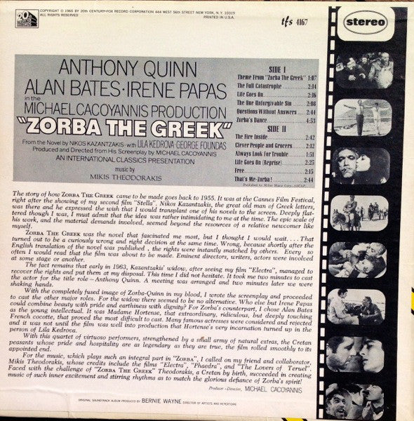 Mikis Theodorakis : Zorba The Greek (Original Soundtrack) (LP, Album, RP, Ste)