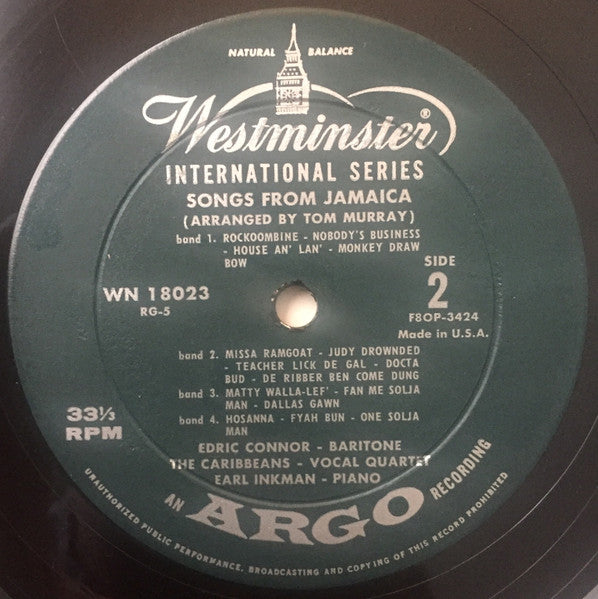 Edric Connor And The Caribbeans (2) : Songs From Jamaica (LP, Album, Mono)