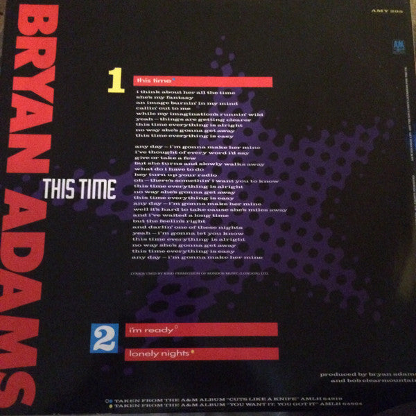 Bryan Adams : This Time (12", Maxi)