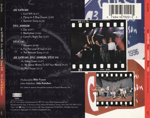 Joe Satriani / Eric Johnson (2) / Steve Vai : G3 Live In Concert (CD, Album)