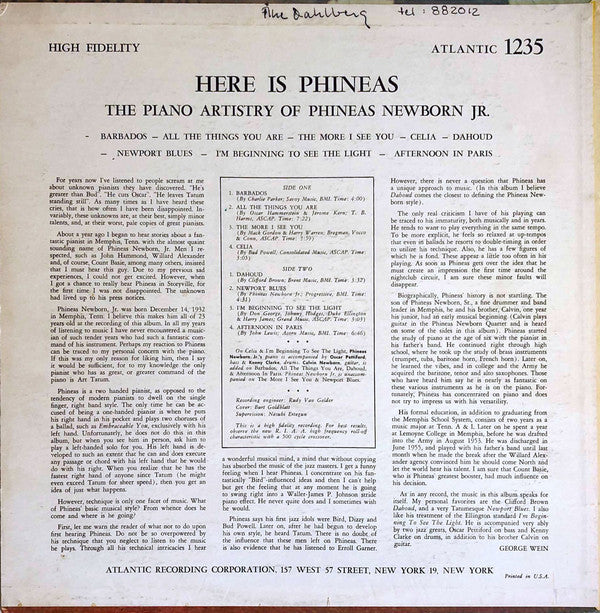 Phineas Newborn Jr. : Here Is Phineas (The Piano Artistry Of Phineas Newborn Jr.) (LP, Album, Mono)