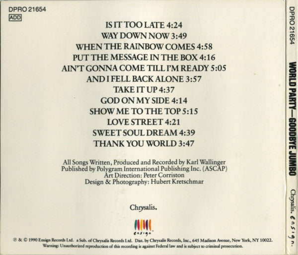 World Party : Goodbye Jumbo (CD, Album, Promo)