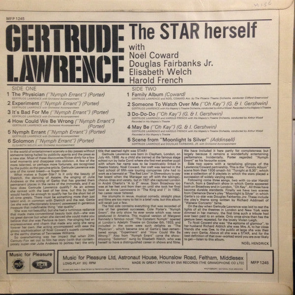 Gertrude Lawrence : The Star Herself (LP, Comp, Mono)