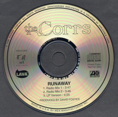 The Corrs : Runaway (CD, Single, Promo)