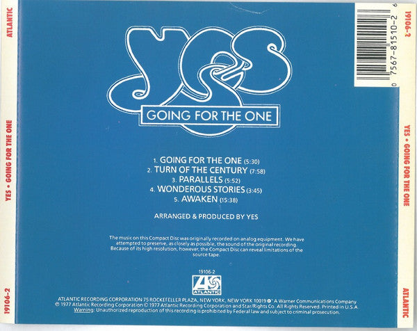 Yes : Going For The One (CD, Album, RE)