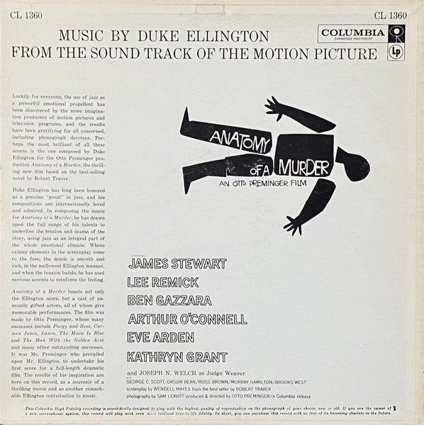 Duke Ellington And His Orchestra : Anatomy Of A Murder (From The Sound Track Of The Motion Picture) (LP, Album, Mono)