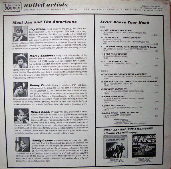 Jay & The Americans : Livin' Above Your Head (LP, Album, Mono)