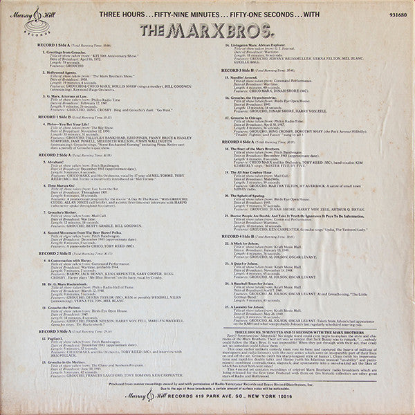 The Marx Brothers : Three Hours... Fifty-Nine Minutes... Fifty-One Seconds... With The Marx Brothers (4xLP, Comp + Box)