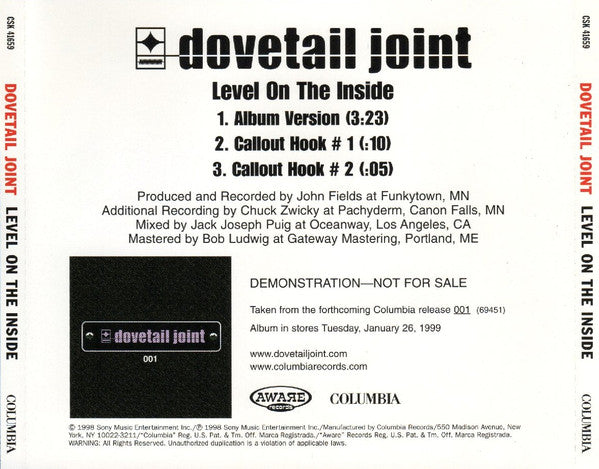 Dovetail Joint : Level On The Inside (CD, Single, Promo)