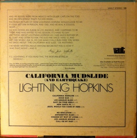 Lightnin' Hopkins : California Mudslide (And Earthquake) (LP, Album)